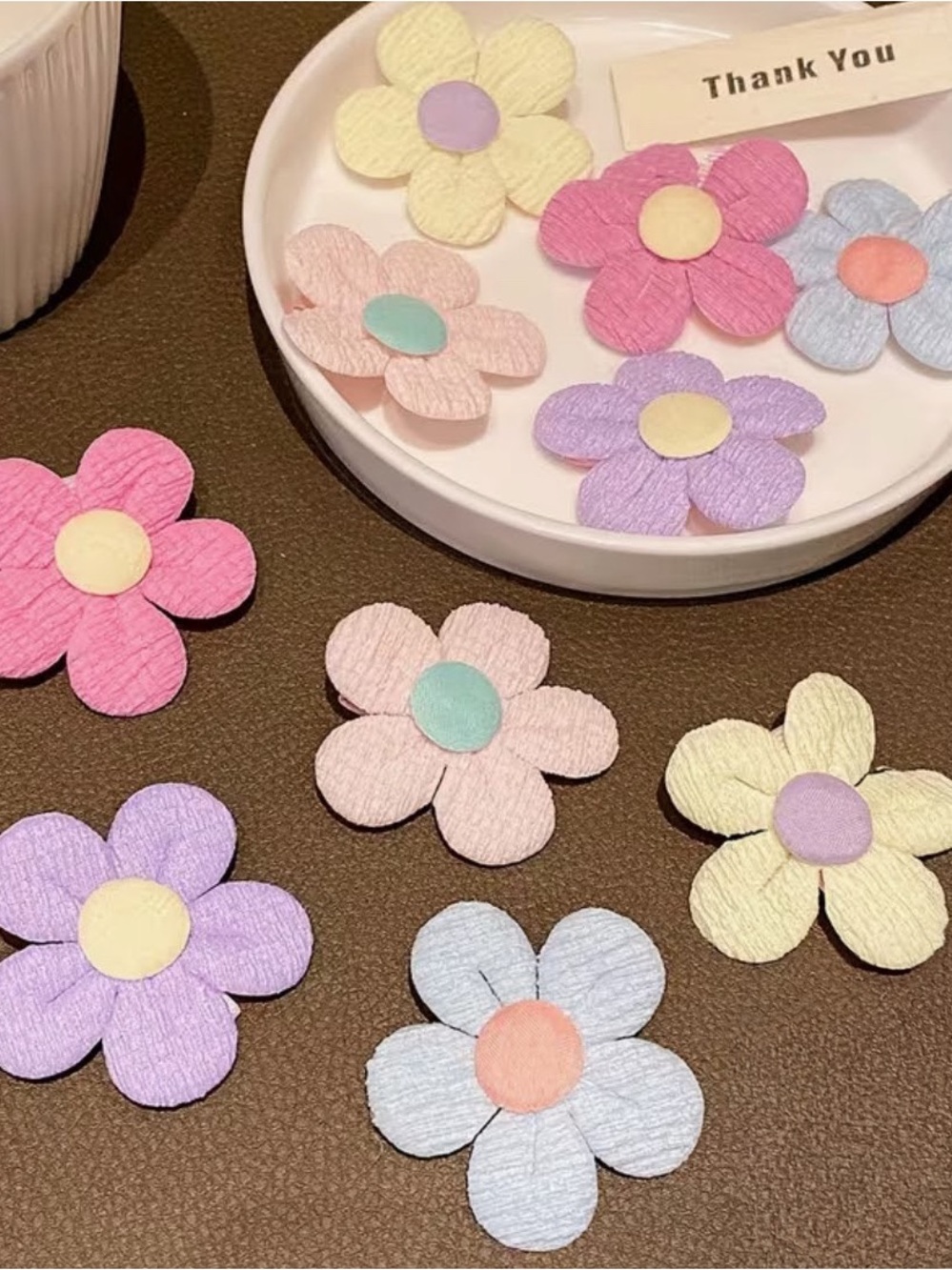 1-set of 2 random Pastel Fabric Flower Hair Clips